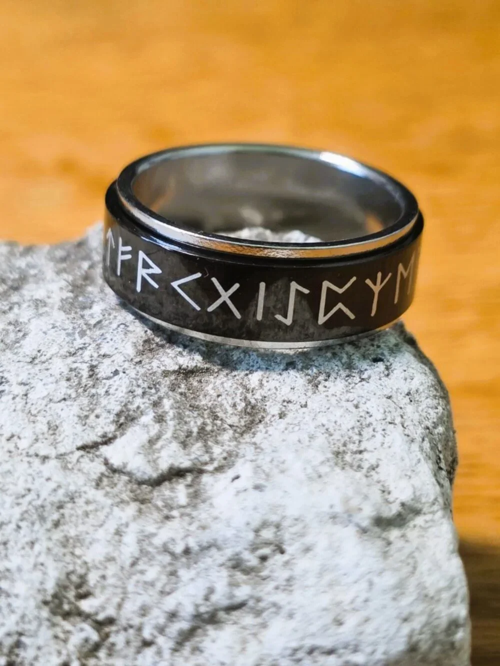 NEW! Stainless Steel Spinner Ring - Black Fidget Band with Characters - Size 10